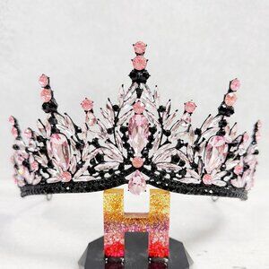 Black pink Tiara, Gothic Wedding Headpiece, Black Queen Tiara, Costume Tiara
